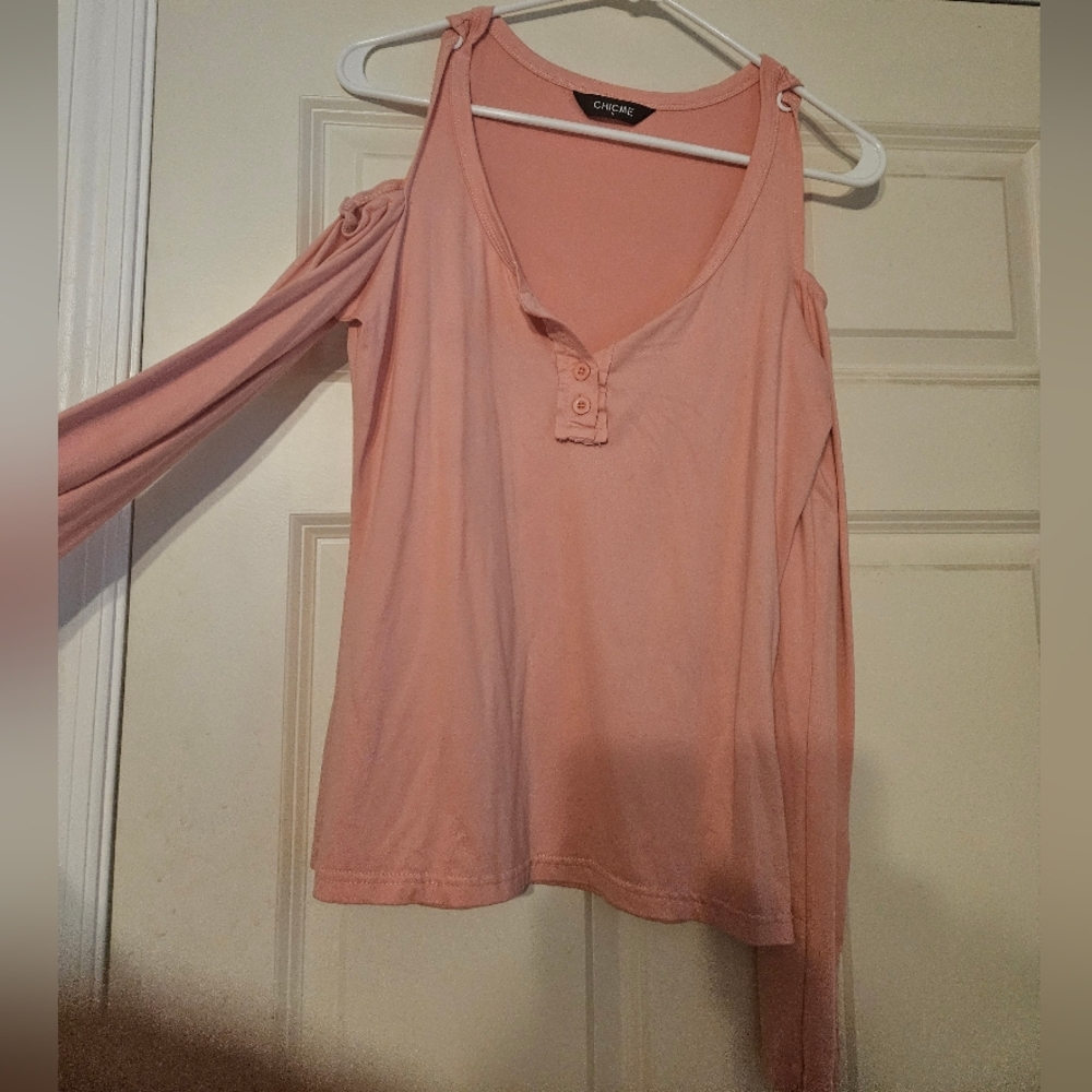 Bare Shoulder Long Sleeve Quarter Button Up Shirt
